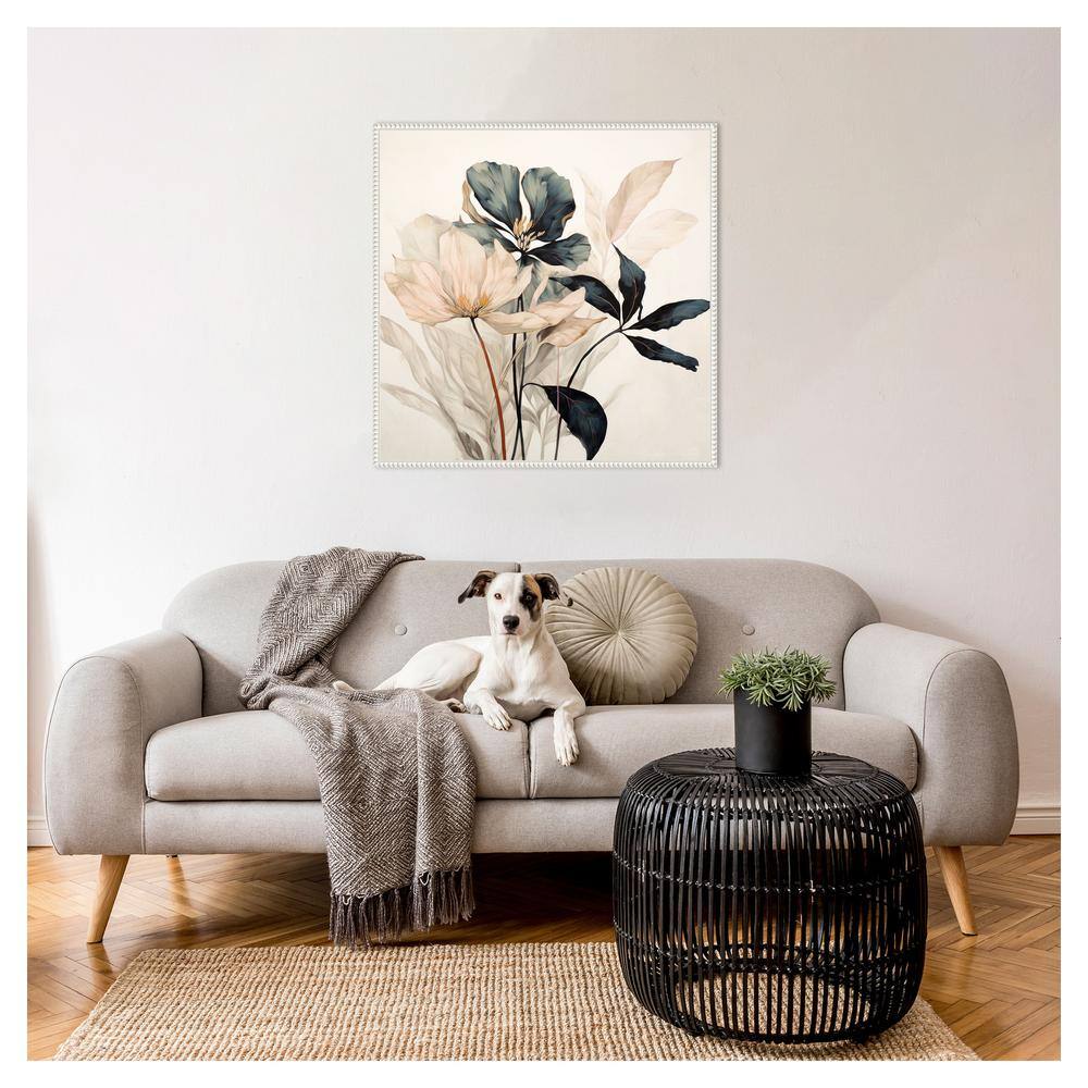Whimsical Blossoms I White Framed Canvas Wall Art Print