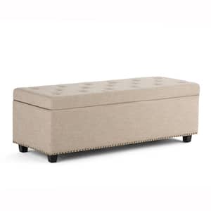 Hamilton 48 in. Wide Transitional Rectangle Storage Ottoman in Natural Linen Look Fabric