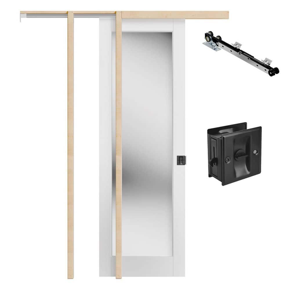 64 in. x 80 in. White Primed Wood Full Lite Mirrored Glass Double Pocket Door with Frame, Soft Close and Black Lock price history on PriceWatchPro
