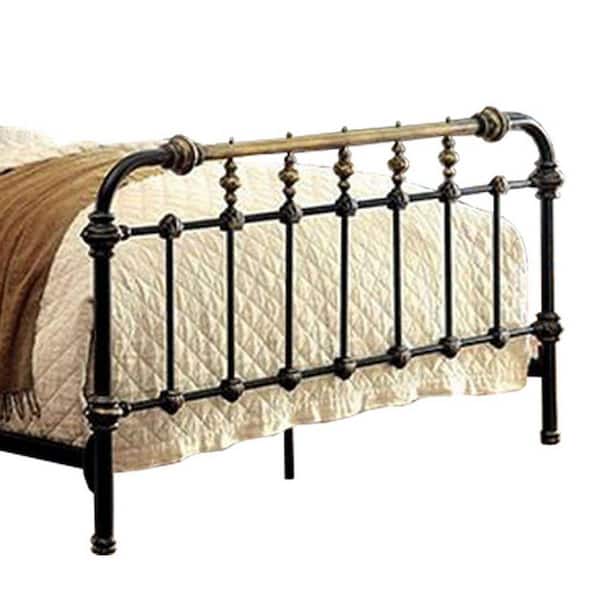 マロンページ Benjara Black and Gold Metal Frame King Platform Bed with