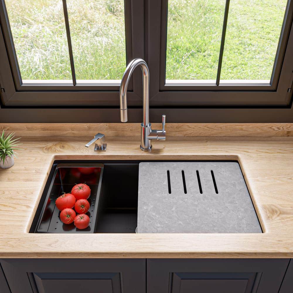 34'' Matte Black Granite Composite Undermount Kitchen Sink