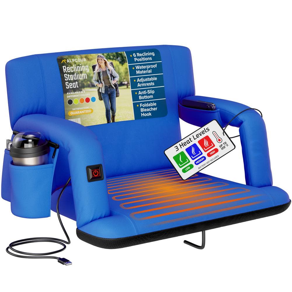 Royal Blue Heated Reclining Stadium Seat with Armrests