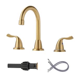 8 in. Widespread Double Handle Bathroom Faucet with Supply Lines in Gold