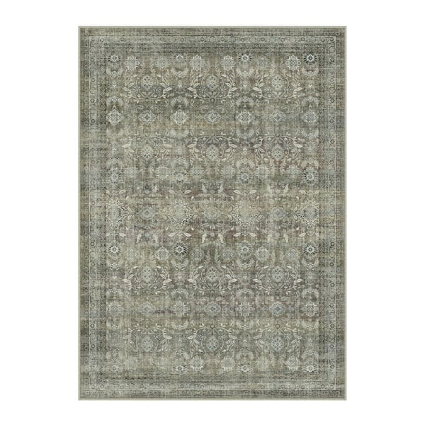 Solo 9 ft. X 12 ft. Brown Distressed Vintage Floral Area Rug