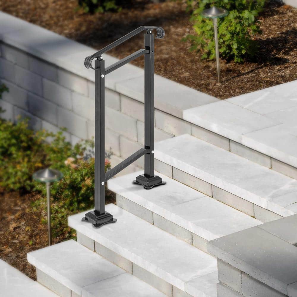 Adjustable Black Wrought Iron Handrail for 1-2 Steps