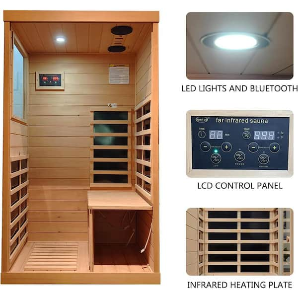 Moray 1-Person Indoor Hemlock Infrared Sauna with 6 Far-Infrared Carbon Heaters and Bluetooth Speakers