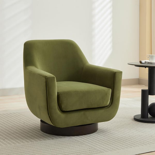 Harper & Bright Designs Green Velvet Upholstered 360° Swivel Arm Chair, Round Barrel Chair with U-Shaped Design, No Assembly Required