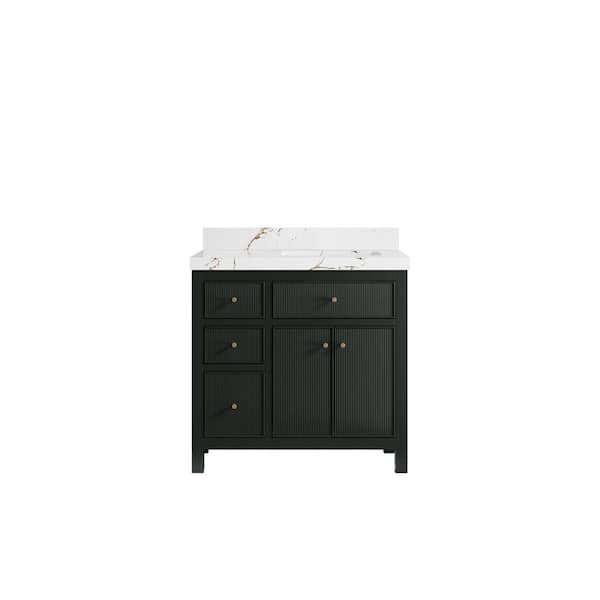 Willow Collections Sonoma 36 in. W x 22 in.  D x 36 in. H Right Sink Bath Vanity in Dark Green with 2 in. Viola Brown qt. Top