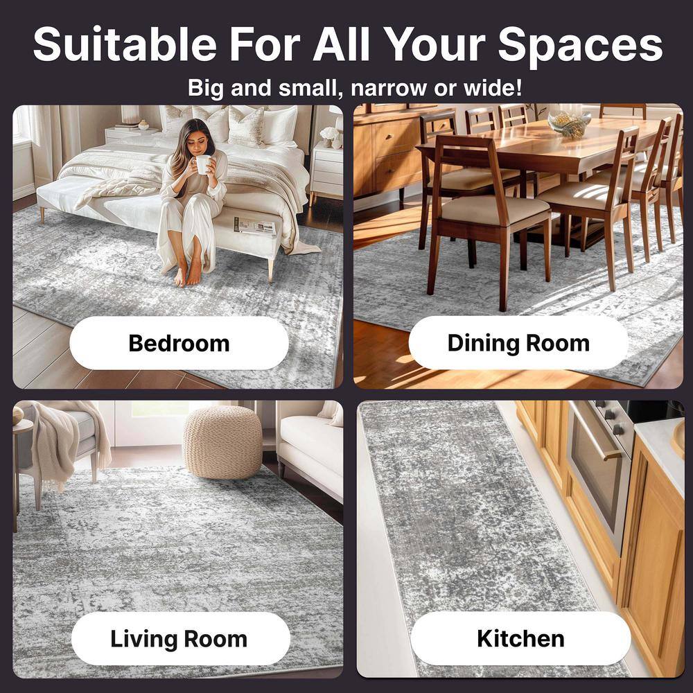 Ivory and Gray Vintage Oriental Rectangular Area Rug