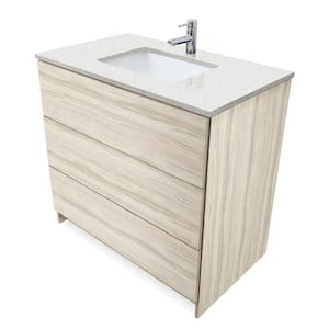 Element 36 in. W x 22 in. D x 35 in. H Bath Vanity in Light Oak with Galaxy White Quartz Top Single Hole