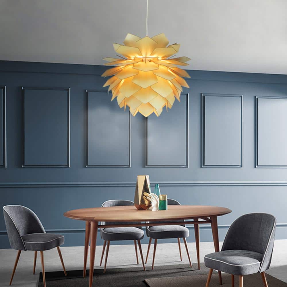 Exquisite Artichoke-Inspired White and Wood 20" Ceiling Fixture