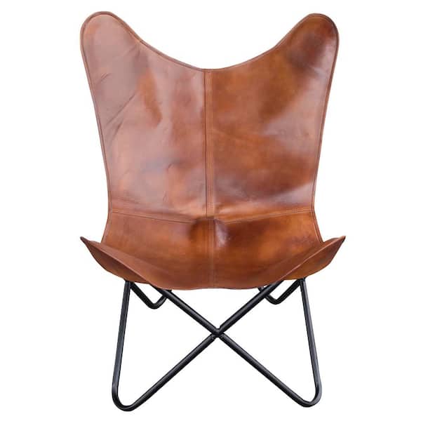 AmeriHome Natural Tanned Leather Butterfly Chair