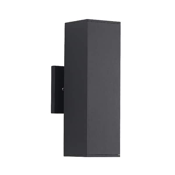 JAZAVA 13 in. Black Aluminum Outdoor Hardwired Wall Lantern Cylinder Sconce  with No Bulbs Included