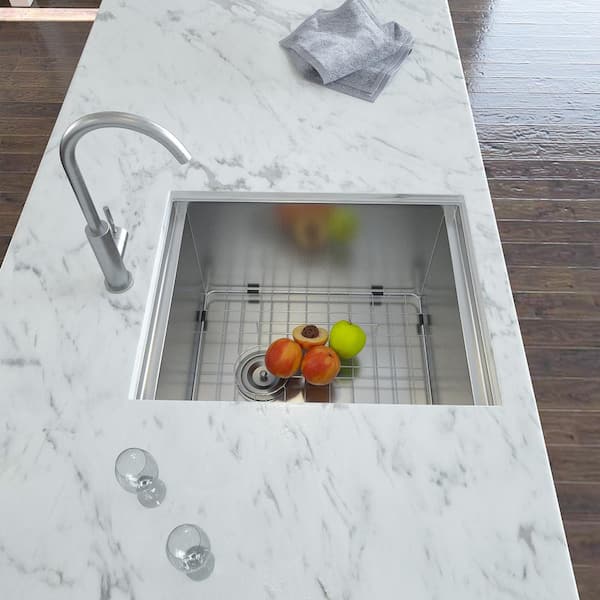 Staykiwi 15 in. Undermount Single Bowl 16-Gauge Brushed Nickel Stainless Steel Kitchen Sink with Workstation