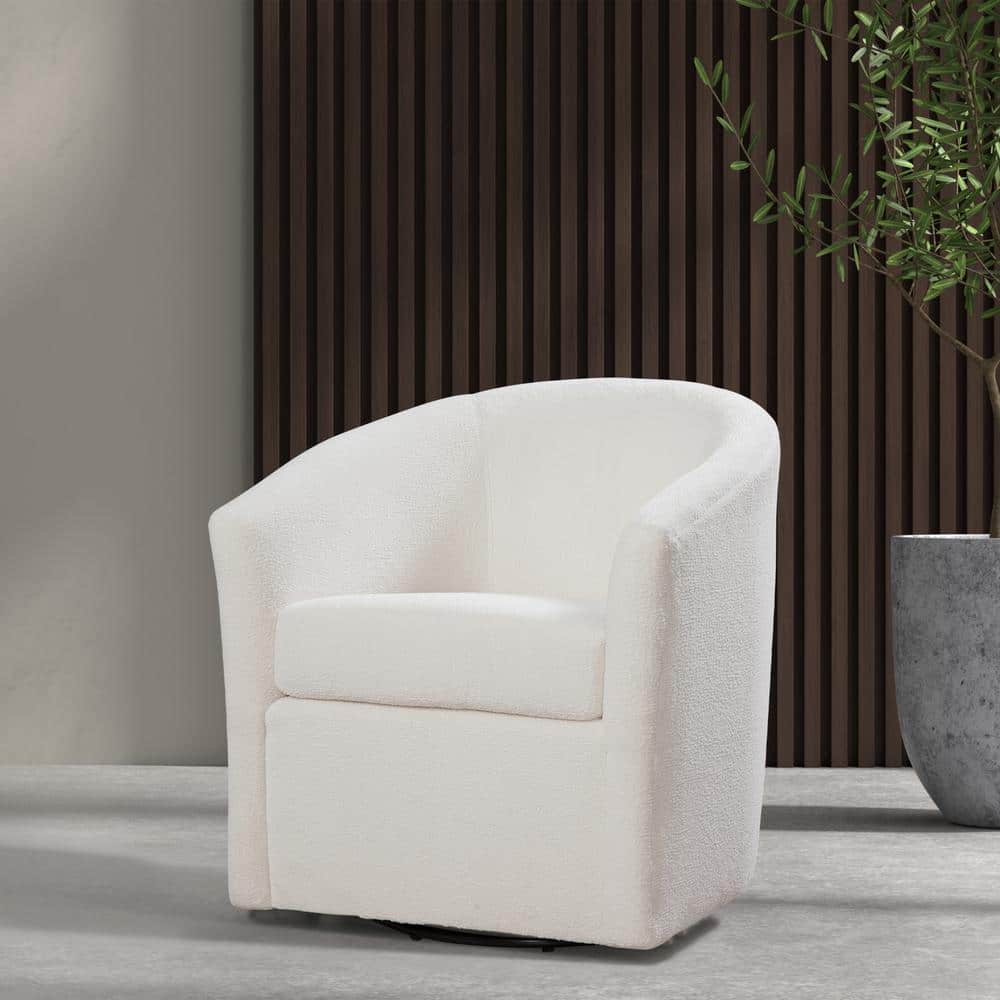 Ivory Velvet Barrel Swivel Accent Chair with Flared Arms