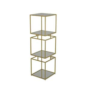 40.75 in. Gold and Mirror Square Metal Plant Stand with 3-Tier