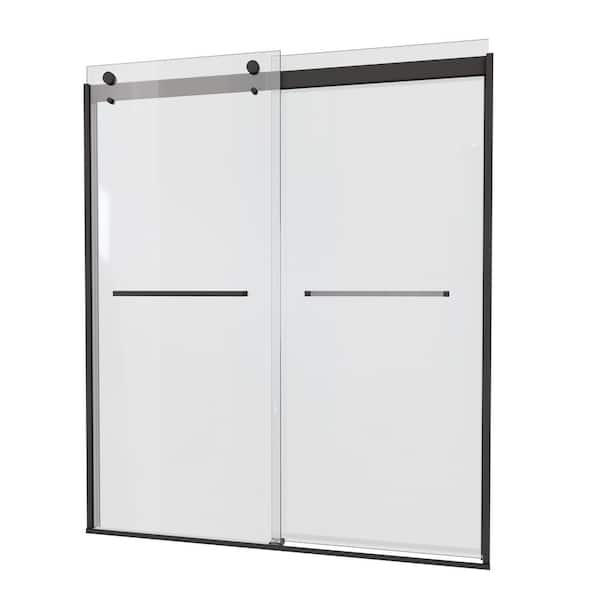 Bypass Shower Door, Sliding, 5/16 in. Tempered Glass, Matte Black, 60-74