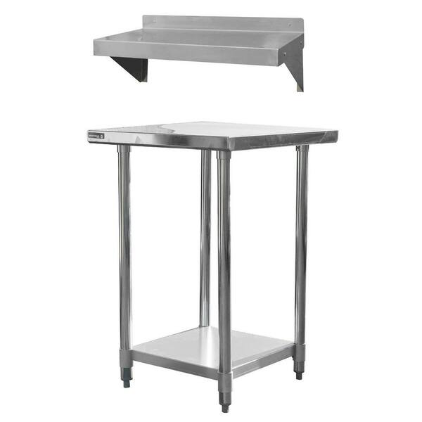 24 in. x 24 in. Stainless Steel Kitchen Utility Workbench Table and 24 in. Utility Shelf