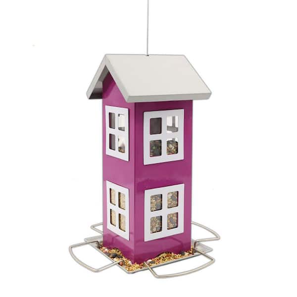 Goodeco 4.7 in. x 10.2 in. House Bird Feeders Outside-Country House Design Hook Hang On Tree Poles Backyard Gift Idea in Purple