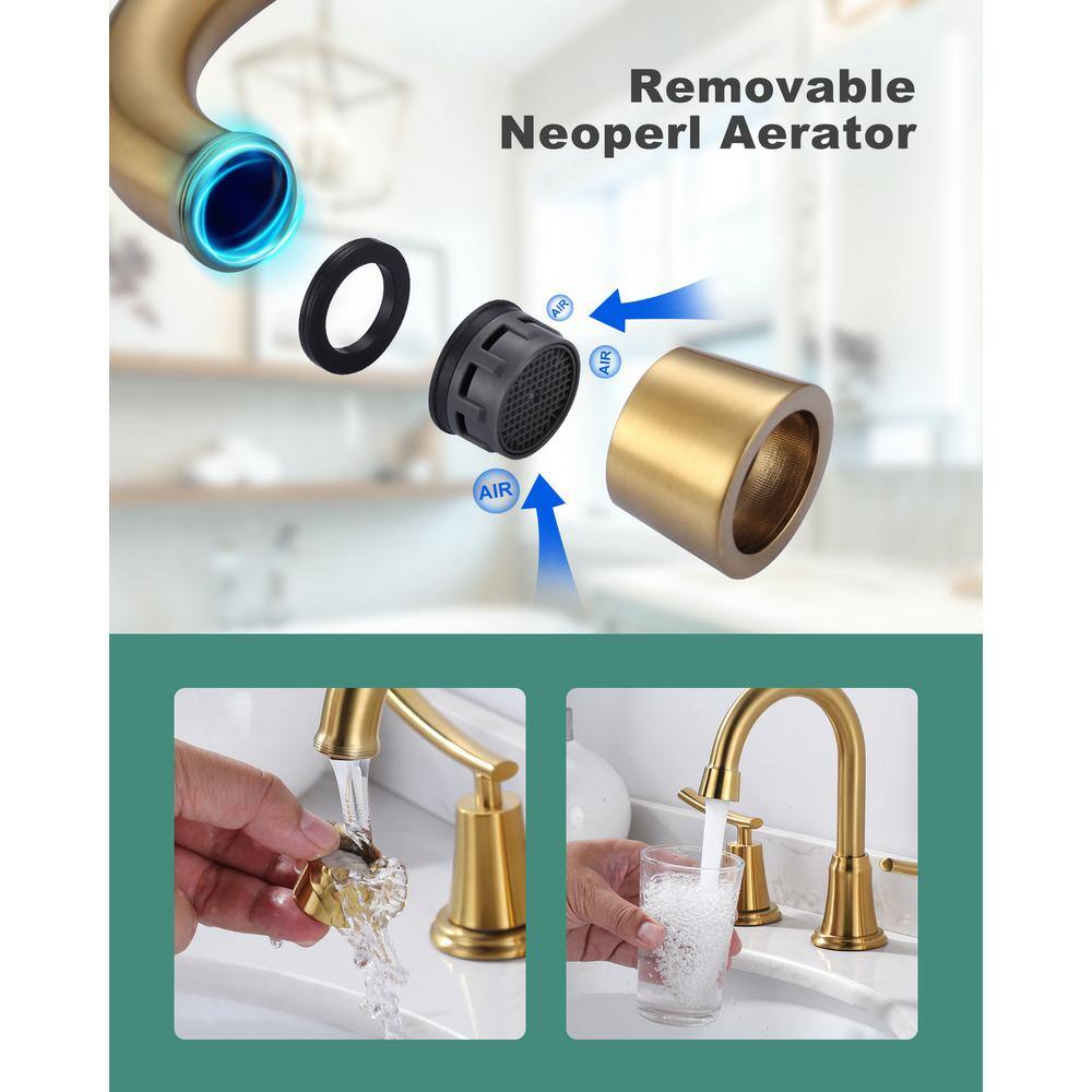 Brushed Gold Double Handle High Arc Widespread Bathroom Faucet