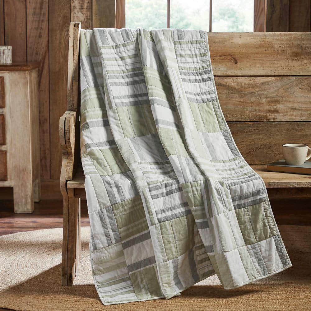 Soft White and Khaki Cotton Patchwork Throw Blanket