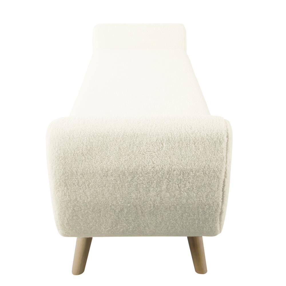 Cream Faux Shearling Storage Bench with Wood Legs