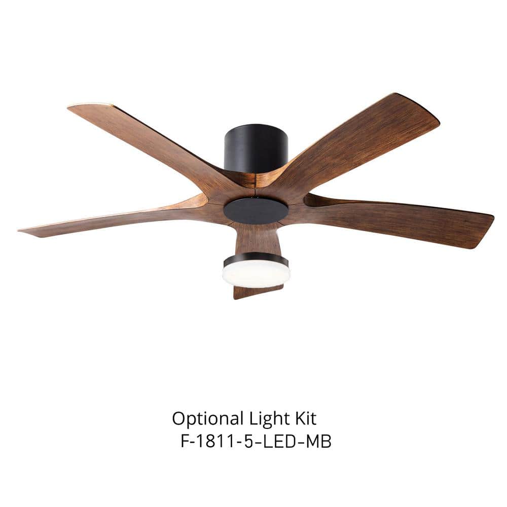 Aviator 54" Matte Black and Distressed Koa Smart Ceiling Fan with Remote