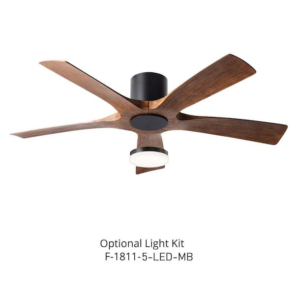 Aviator 54 in. Smart Indoor/Outdoor 5-Blade Matte Black Distressed Koa Flush Mount Ceiling Fan with Remote Control