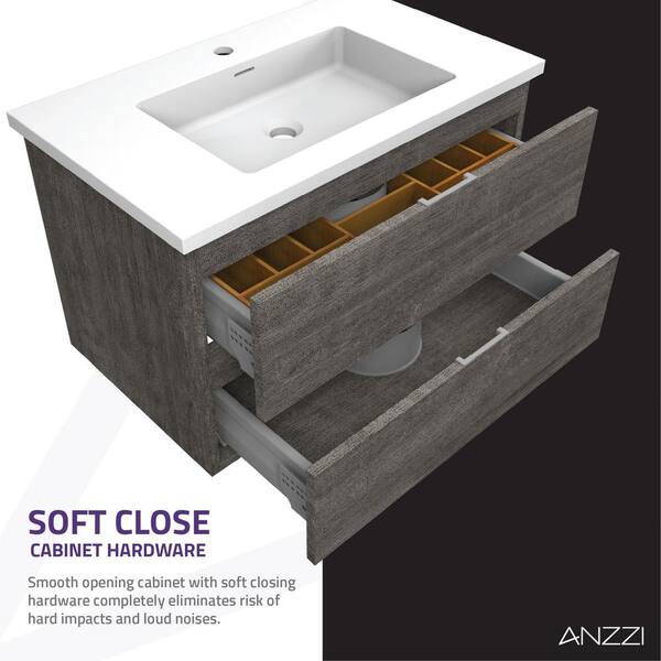 ANZZI 30 in. W x 18 in. D x 20 in. H White 1-Basin Bath Vanity Set 