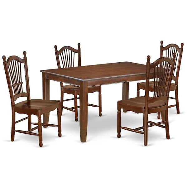 East West Furniture 5-Piece Rectangle Mahogany Finish Solid Wood Top Dining Table with 4 Chairs with Lattice Back
