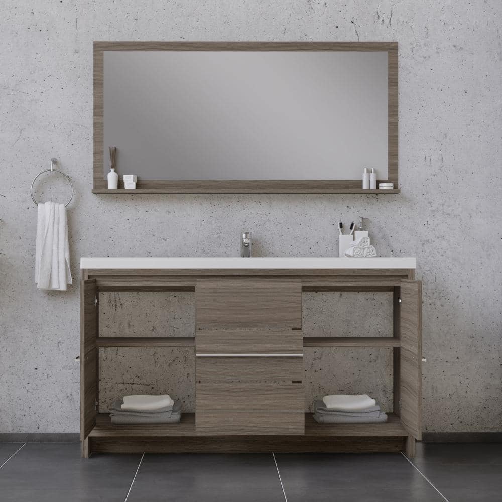 Sortino 60" Gray MDF Single Bathroom Vanity with White Acrylic Sink