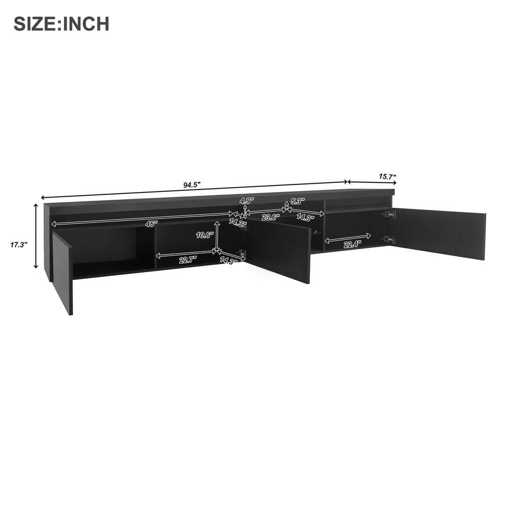 Black 94.5" TV Stand with LED Lights and Cabinets
