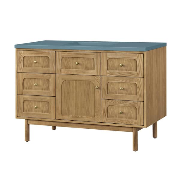 James Martin Vanities Laurent 48.0 in. W x 23.5 in. D x 34.2 in. H Bathroom Vanity in Light Natural Oak with Cala Blue Quartz Top