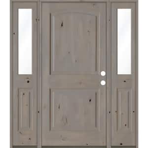 58 in. x 80 in. Rustic Knotty Alder Arch Gray Stained Wood Left Hand Single Prehung Front Door
