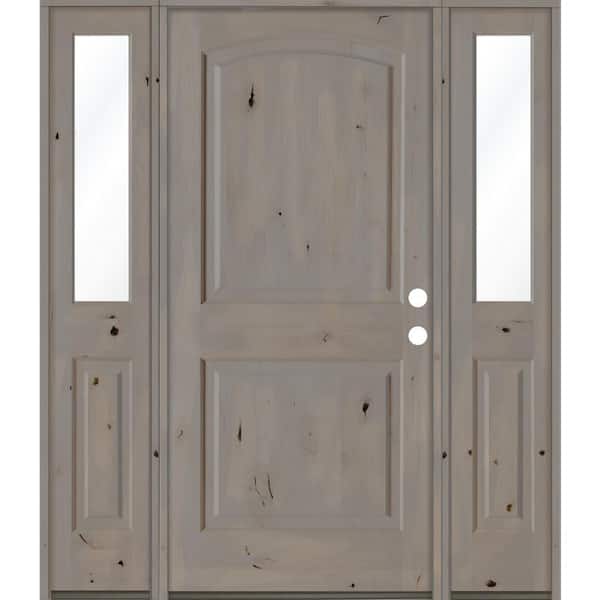 Krosswood Doors 58 in. x 80 in. Rustic Knotty Alder Arch Gray Stained Wood Left Hand Single Prehung Front Door