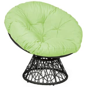 Green Rattan Metal Papasan Chair Ergonomic Chair 360-Degree Swivel Soft Cushion Garden