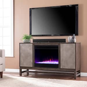 Limonara 54.25 in. Color Changing Electric Fireplace in Brown and Antique Silver
