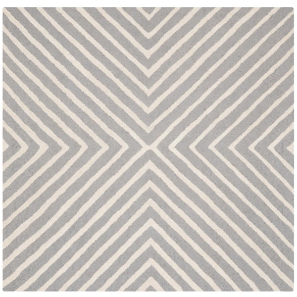 Cambridge Silver/Ivory 10 ft. x 10 ft. Square Striped Geometric Area Rug