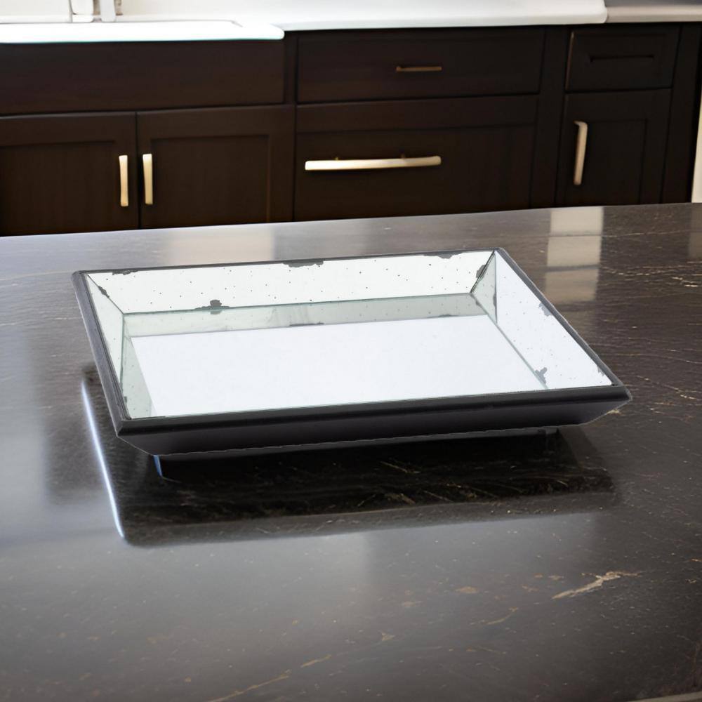 Inez 20 Inch Black Glass Mirrored Decorative Tray