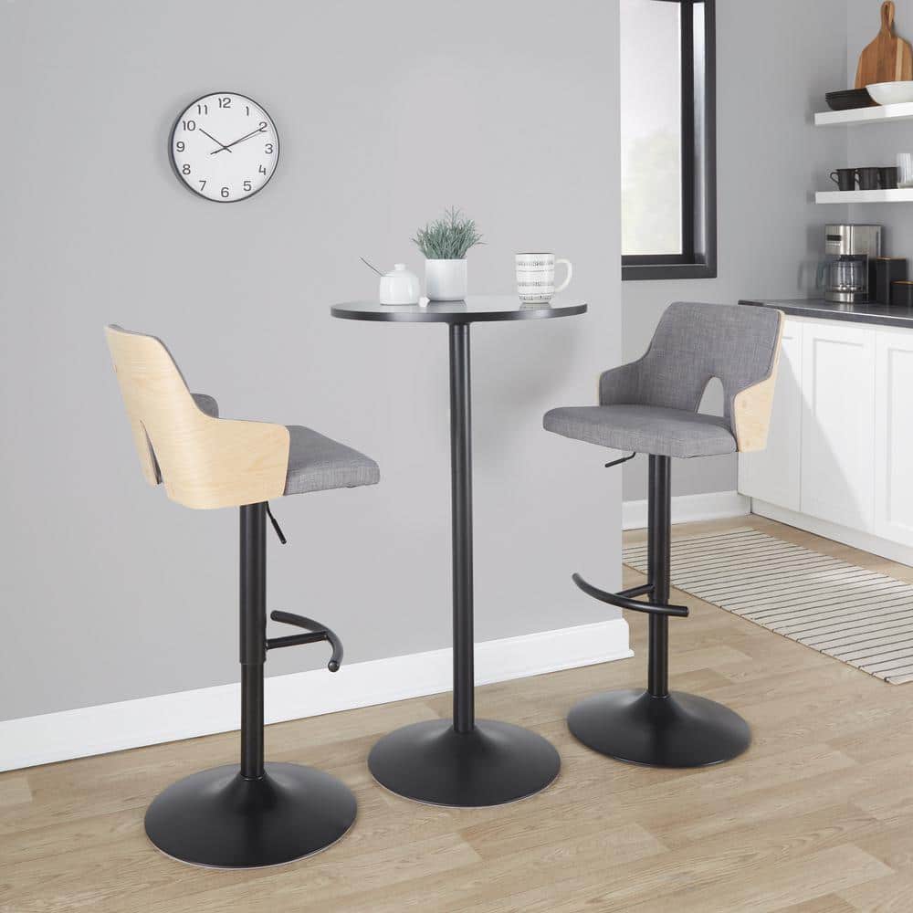 Stella Adjustable Swivel Barstools with Gray Fabric and Wood Back