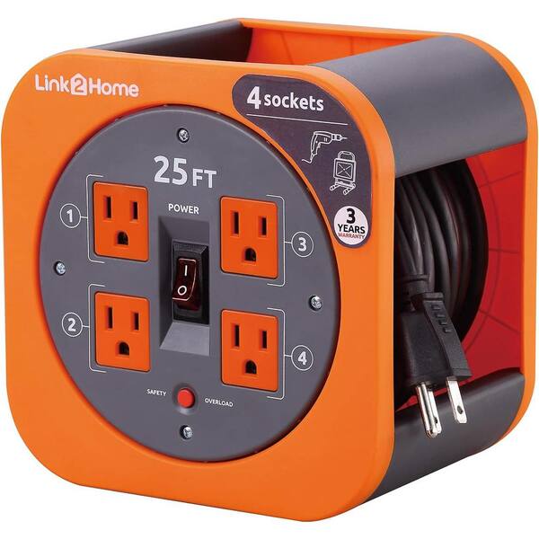 Etokfoks 25ft. 16AWG/SJT, 3Condutor, 10Amp Extension Cord Reel with 4