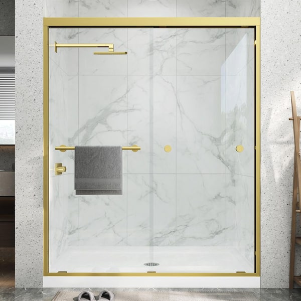 43-48 in. W x 72 in. H Sliding Framed Shower Door in Brushed Gold with Clear Tempered Glass
