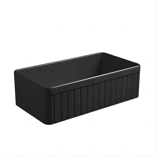 Modland Teresa 33 in. Undermount Single Bowl Matte Black Ceramic Farmhouse Kitchen Sink with Optional Apron
