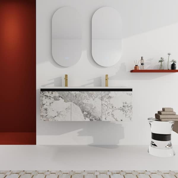 Xspracer Victoria 48 in. W x 18 in. D x 17 in. H Wall-Mounted Modern Design Double Sink Bath Vanity with Top and Cabinet in Gray