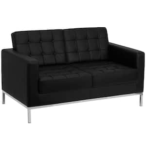 57 in. Black Faux Leather 2-Seater Loveseat with Stainless Steel Legs