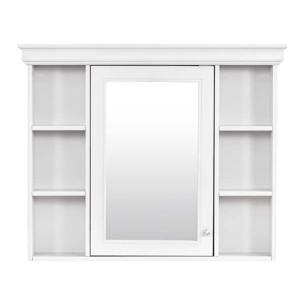 35.5 in. W x 28.7 in. H Rectangular Wood Medicine Cabinet with Mirror Wall Cabinet with 6 Open Shelves