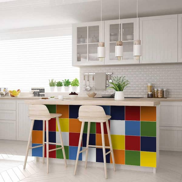 Yellow, Blue, Red, Green C60 8 in. x 8 in. Vinyl Peel and Stick Tile (24 Tiles, 10.67 sq. ft./Pack)