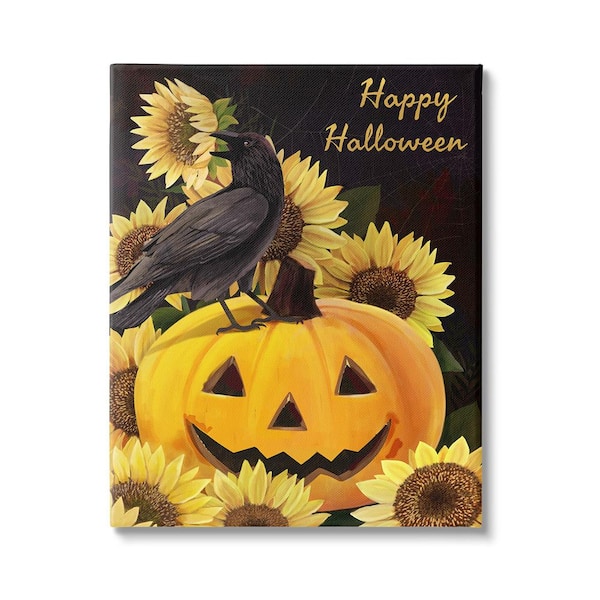 Stupell Industries Crow on Jack-o-Lantern byDiane Neukirch 1 Piece Unframed Graphic Print Animal Poster Art Print 40 in. x 30 in.