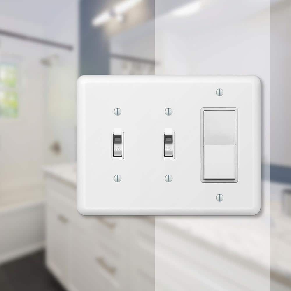 Devon White Metal 3-Gang Wall Plate with 2 Toggle and 1 Rocker