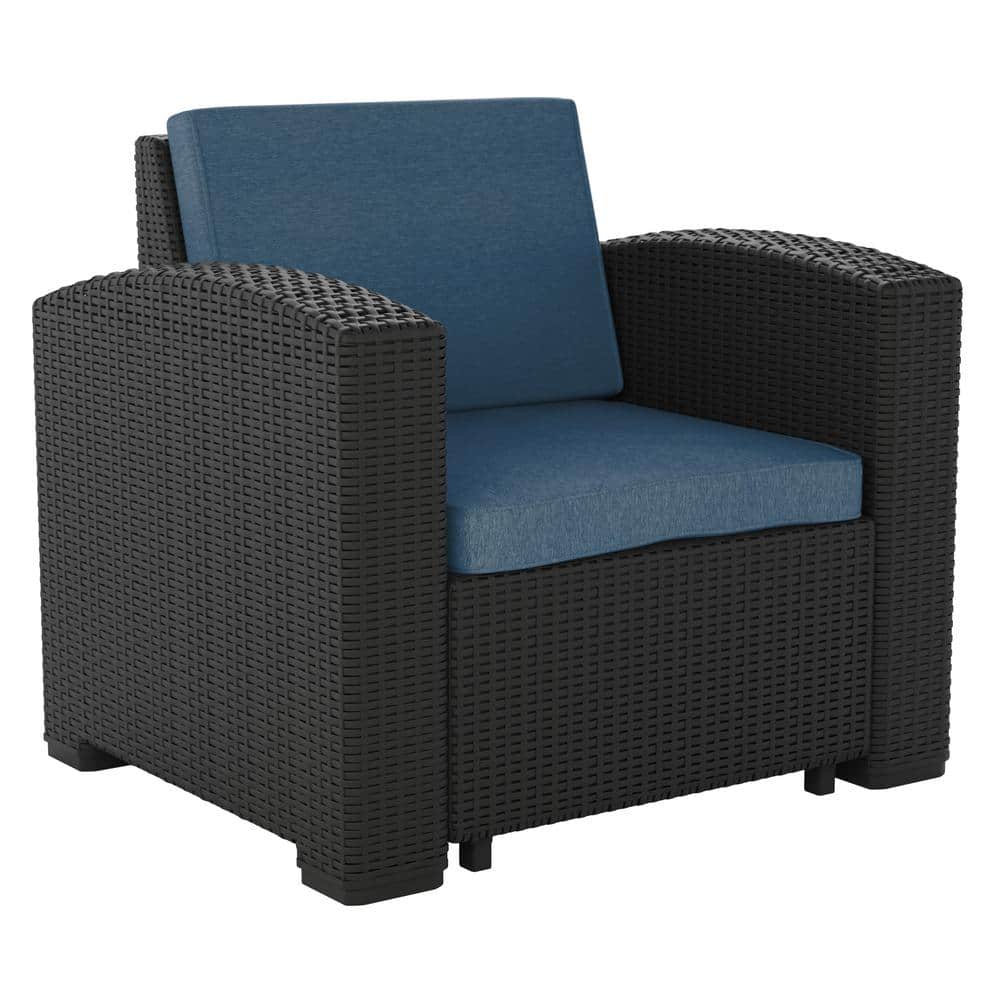 Elegant All-Weather Resin Wicker Outdoor Armchair with Gray Cushions